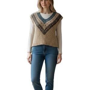 Liz Claiborne Vintage Linen Cotton Sleeveless V-Neck Sweater Large Retro